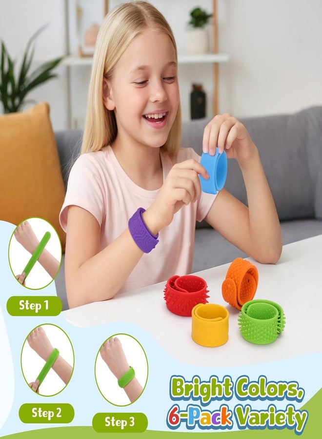 HOMQYTE 6 PCS Fidget Slap Bracelets Toys for Kids Adults Textured Silicone Bracelet Sensory Toys for Autism Anxiety ADHD Calm Down Corner (Multicolor 1, 6 Pcs) - Image 4